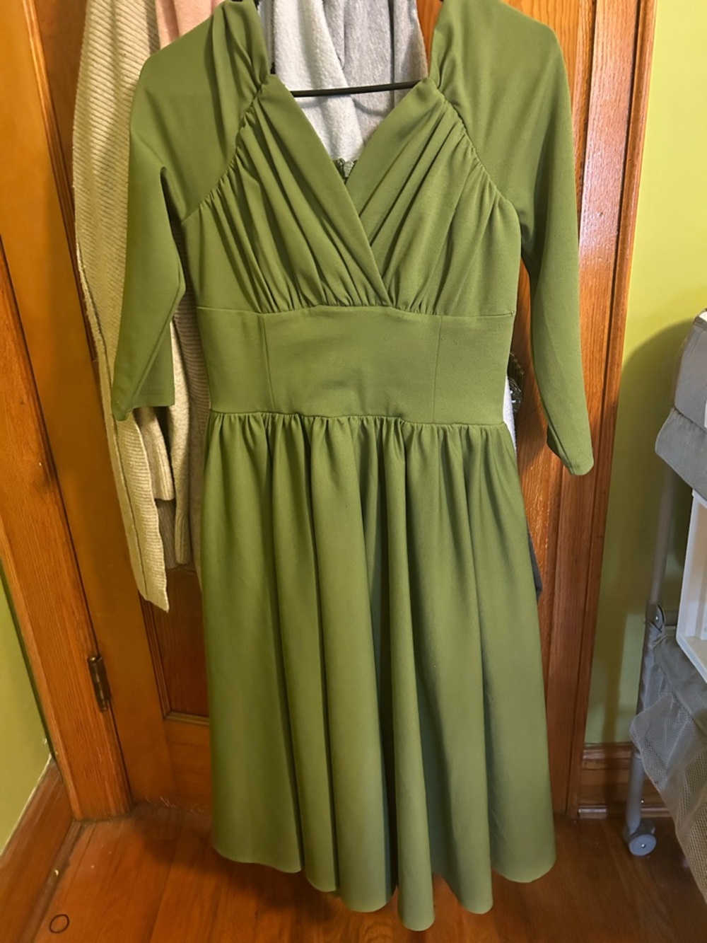 Vixen by Micheline Pitt Olive Green V-Neck Fit & Flare Midi Dress